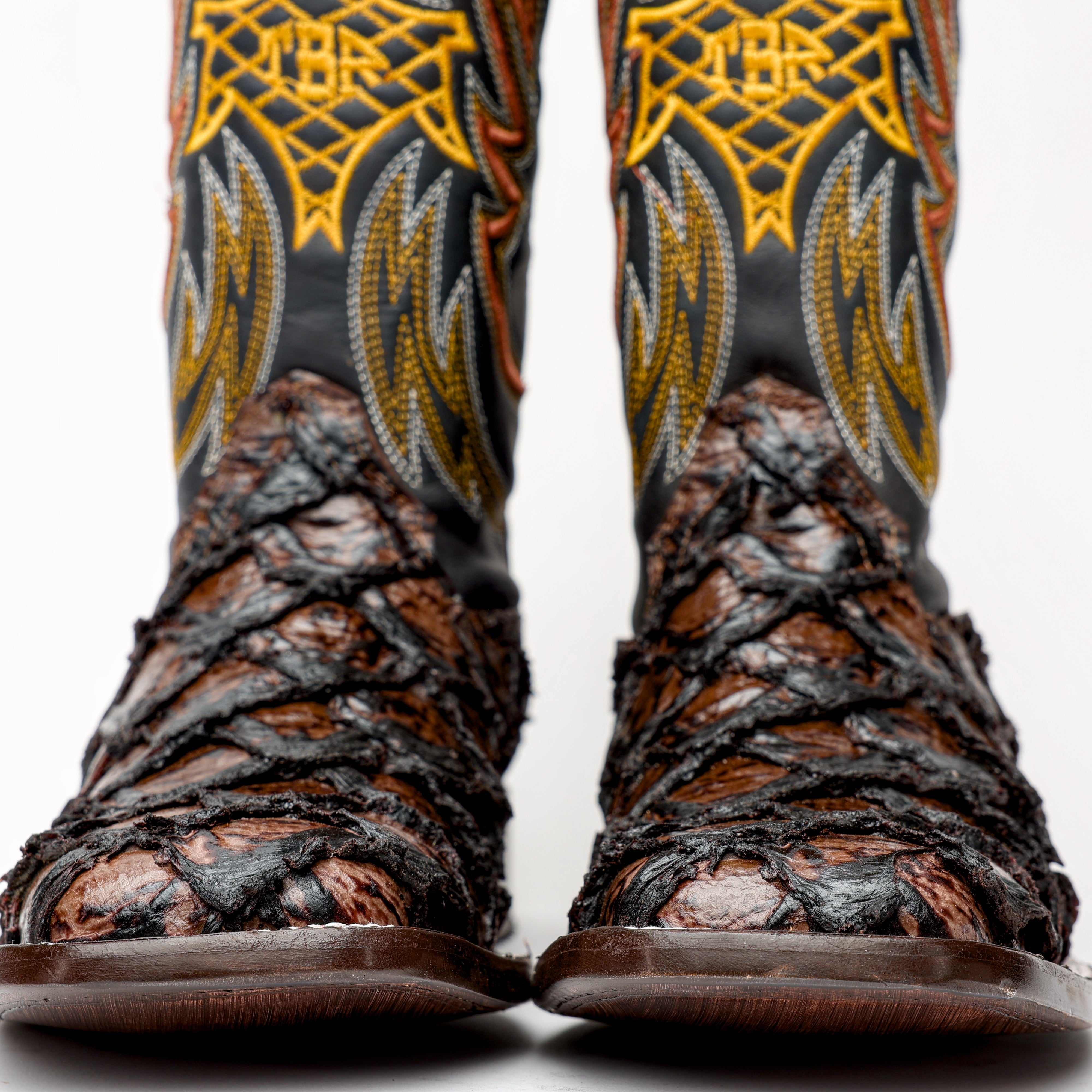 Brown Jumbo Pirarucu Leather Boots - Square Toe