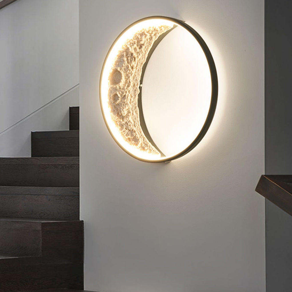 Round Creative Moon Resin Lunar Texture Waterproof Outdoor Wall Lights