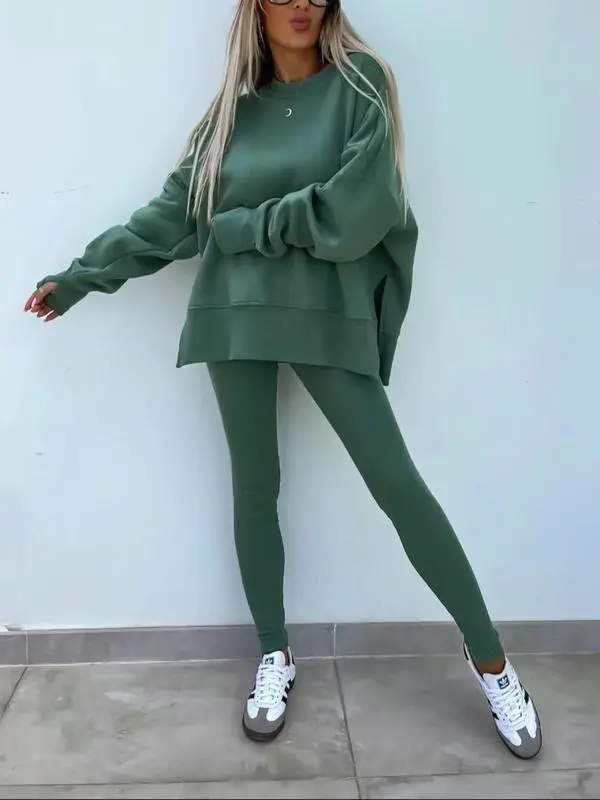 Women's Solid Sweatshirt & Skinny Pants Two-piece Set