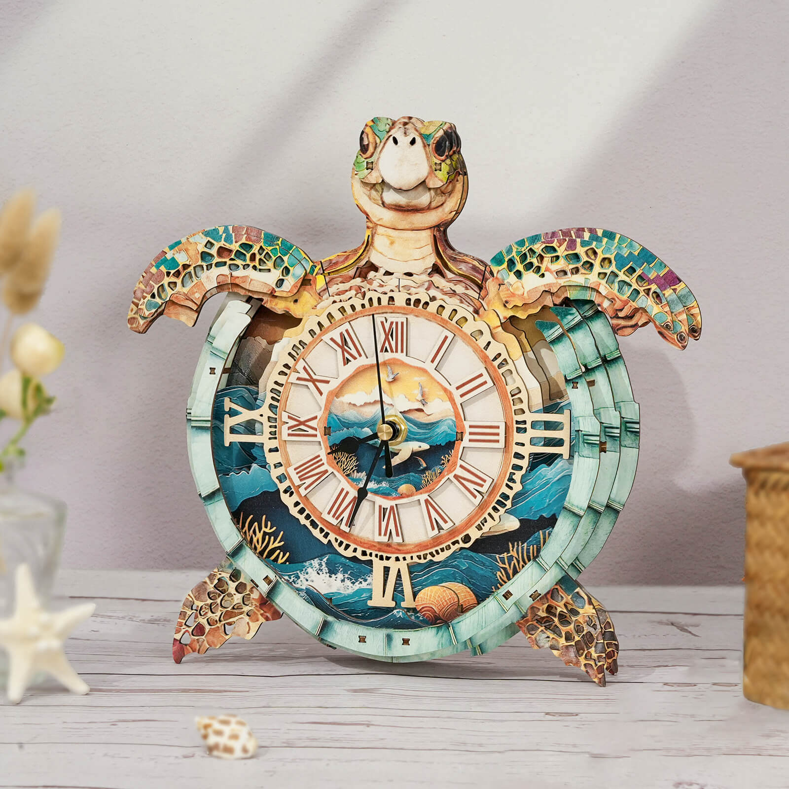 Sea turtlesâ€“ DIY Wooden Clock, 3D Puzzle Craft Kit