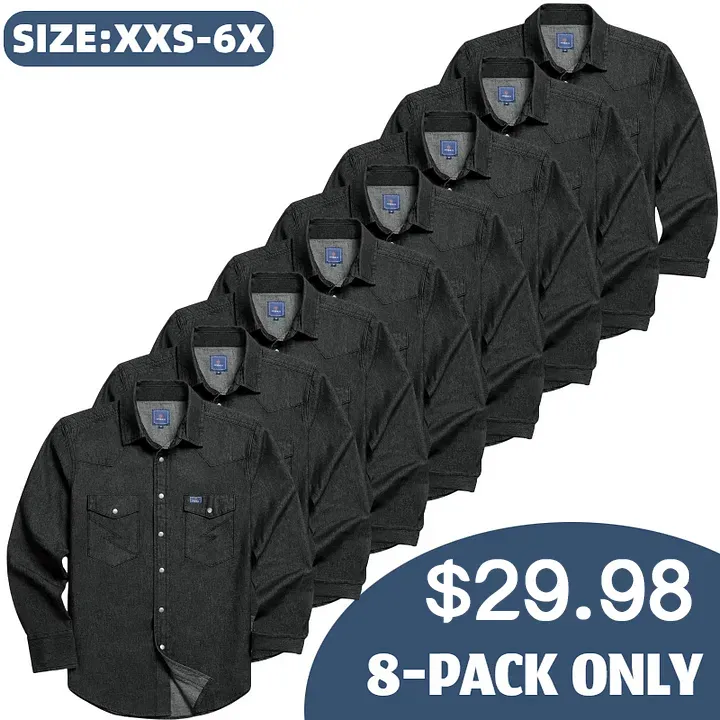 🔥HOT-SALE 🔥Men's Long Sleeve Stone-Washed and Pre-Washed Denim Work Shirt