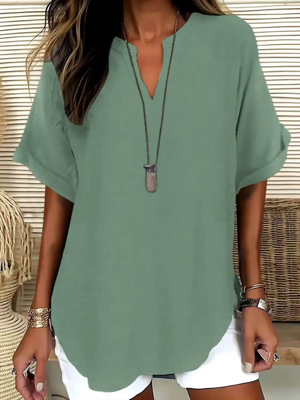 Women's Plain Short Sleeve Blouse, Casual Solid Color Top for Daily Wear, Ladies Clothes for All Seasons