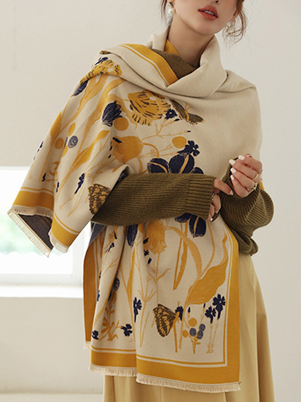 Vintage Imitated Cashmere Floral Printed Shawl&Scarf
