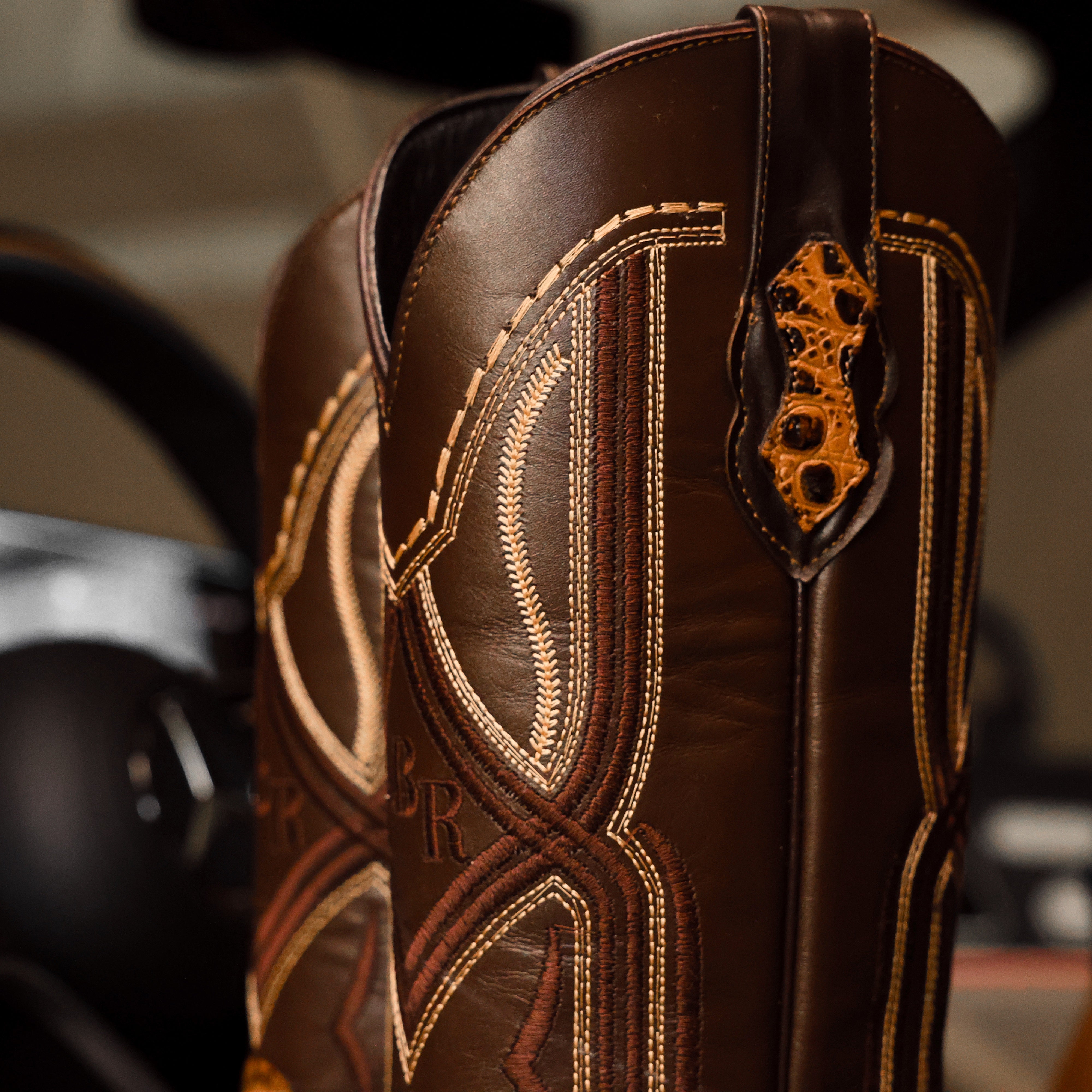 Honey Caiman Hornback Leather Boots - Square Toe