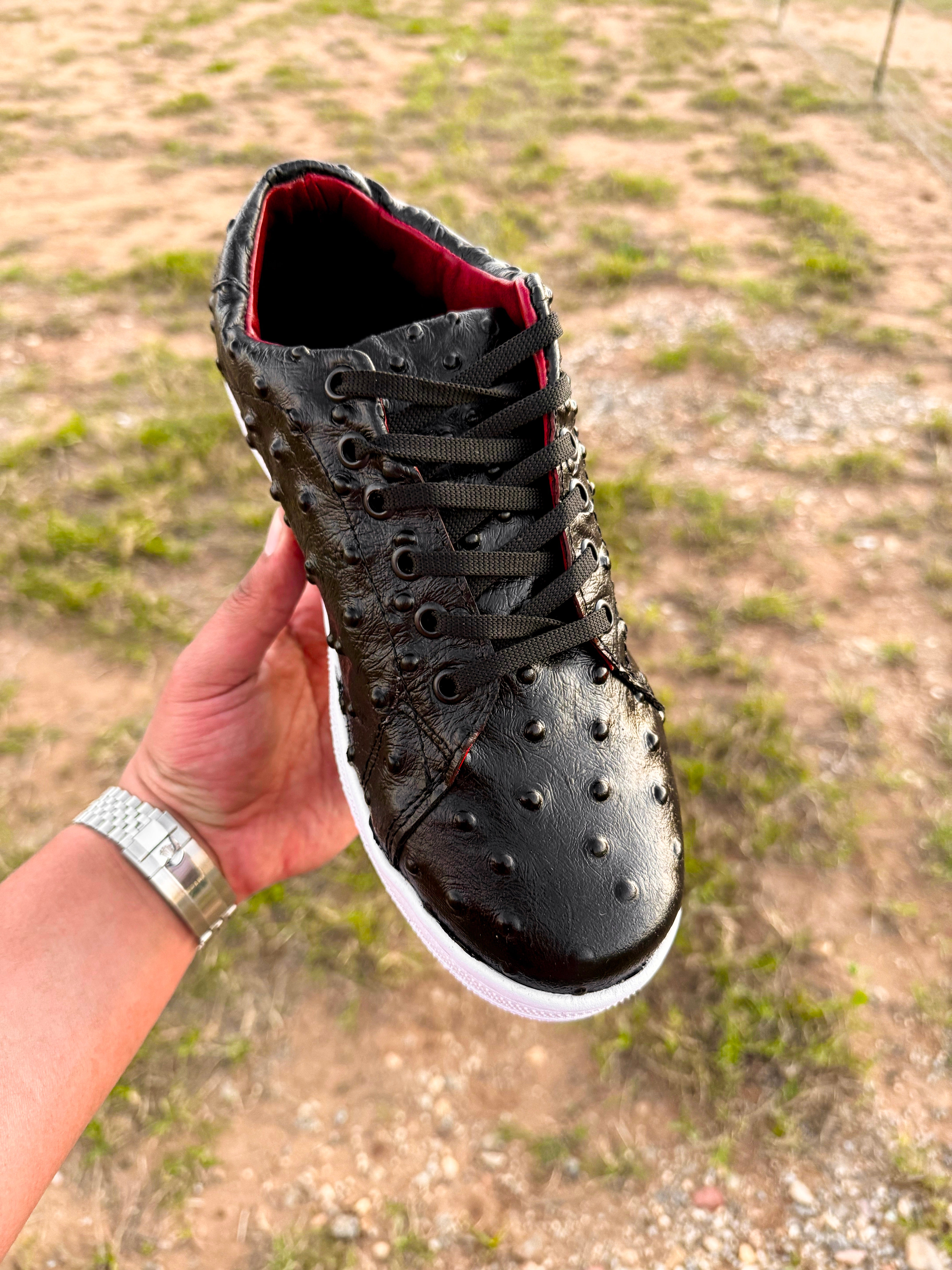 Black Ostrich Leather Shoes