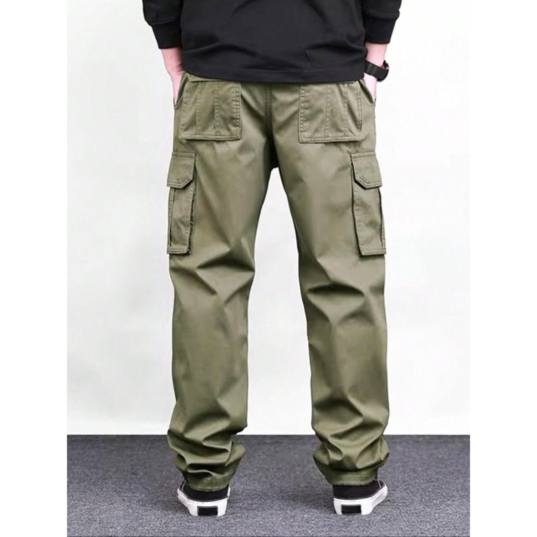 Men's Loose Solid Pocket Drawstring Waist Cargo Pants