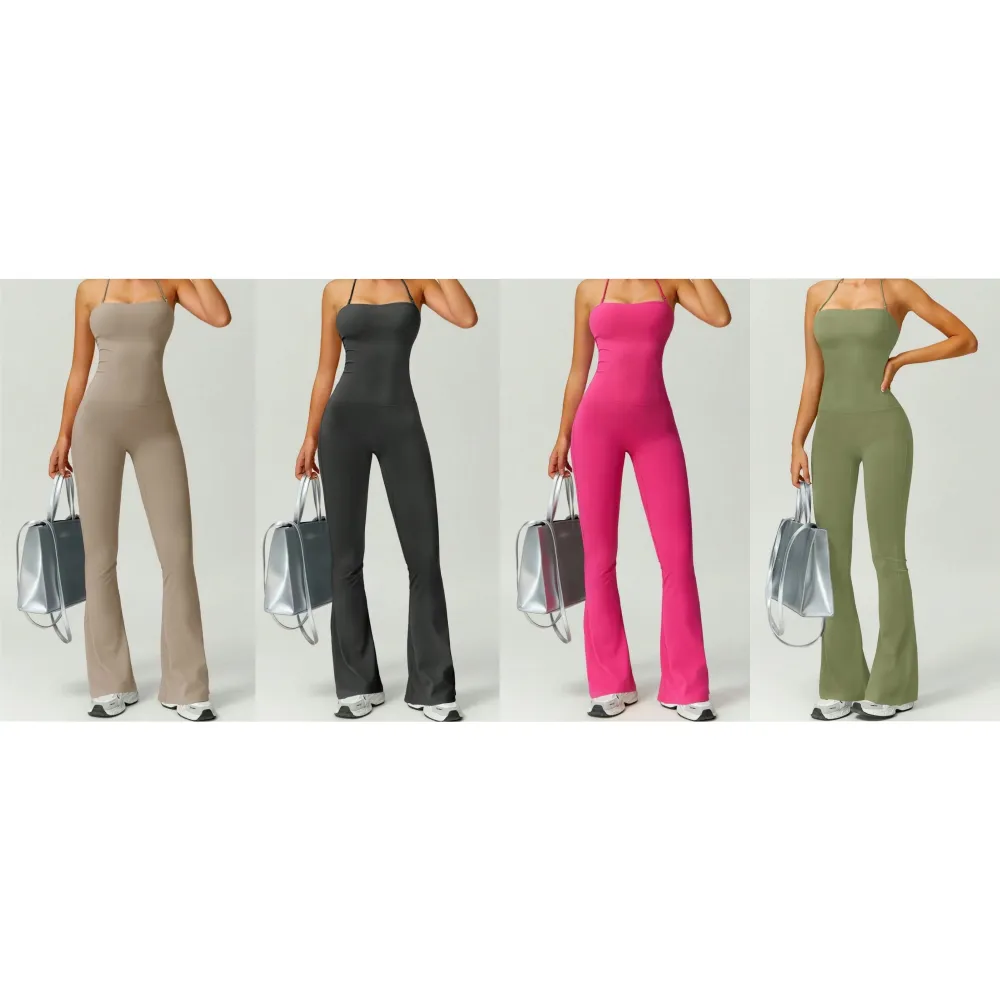 Women's Halter Neck Bodycon Flared Leg Jumpsuit