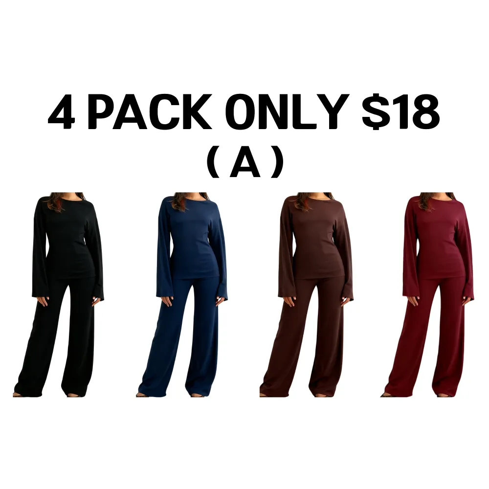 Women's Fall Round Neck Flare Top & Elastic-Waist Pants Set