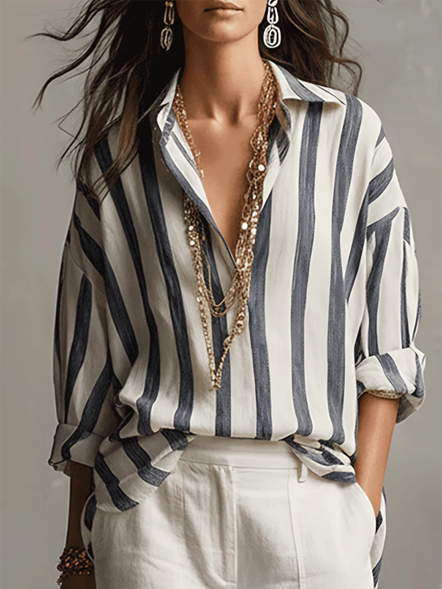 Cozy Striped Linen-cotton Shirt Top