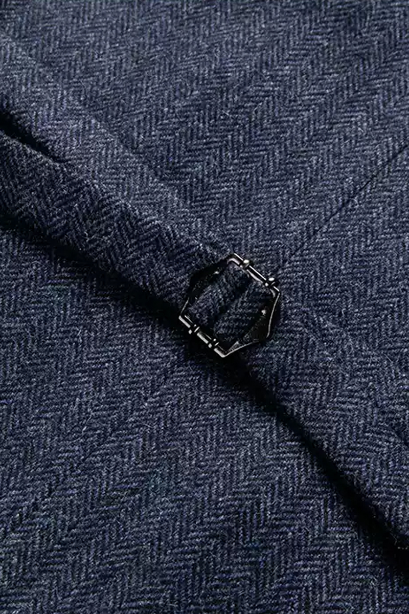 Men's British Vintage Double-Breasted Wool Herringbone Suit Vest