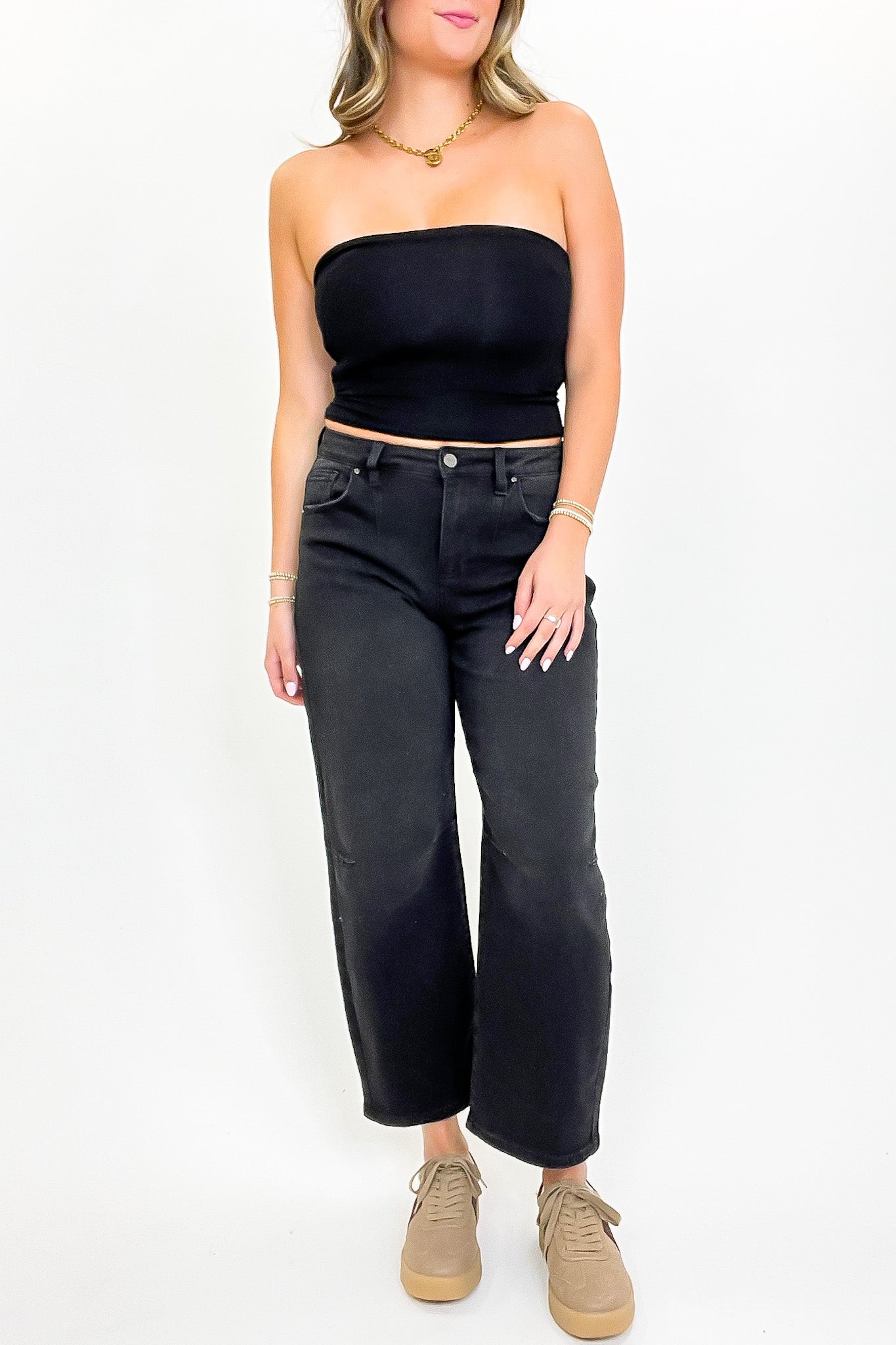 Mid Rise Crop Wide Barrel Leg Pants