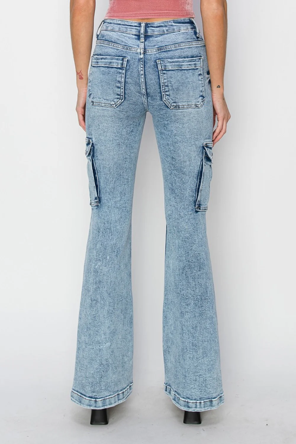 Full Size High Rise Cargo Flare Jeans