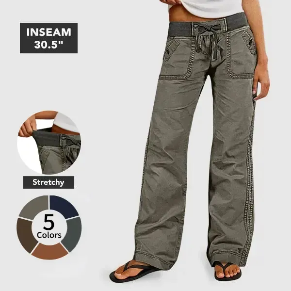 Solid Seam Detail Drawstring Mid Rise Straight Leg Pants High Stretch Fabric Women's Wear Minimalist Fit Basic Style Multiple Colors