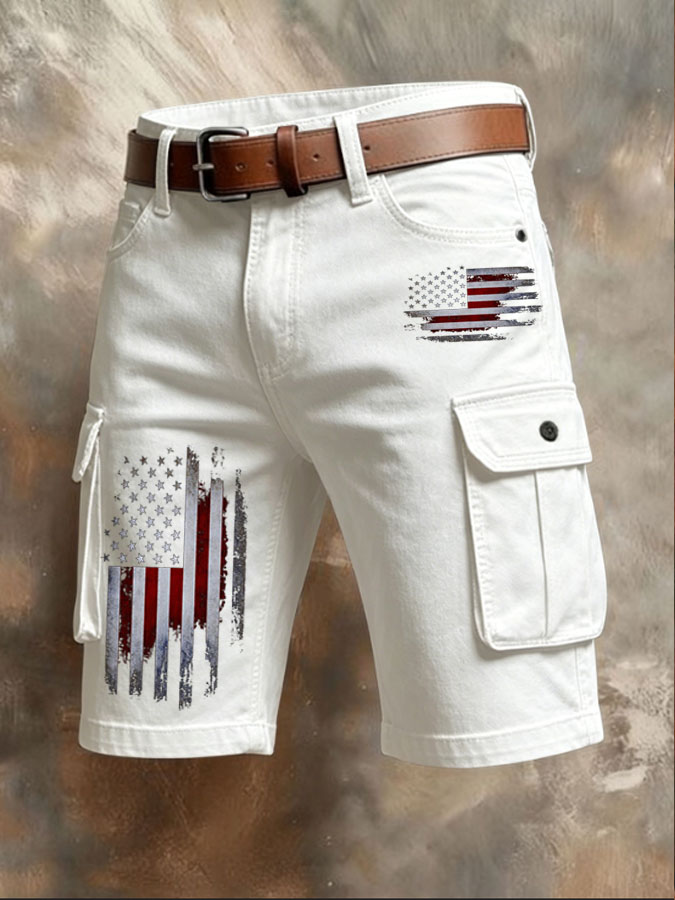 Men'S Independent Japanese American Flag Printed Multi Pocket Design Cargo Pants