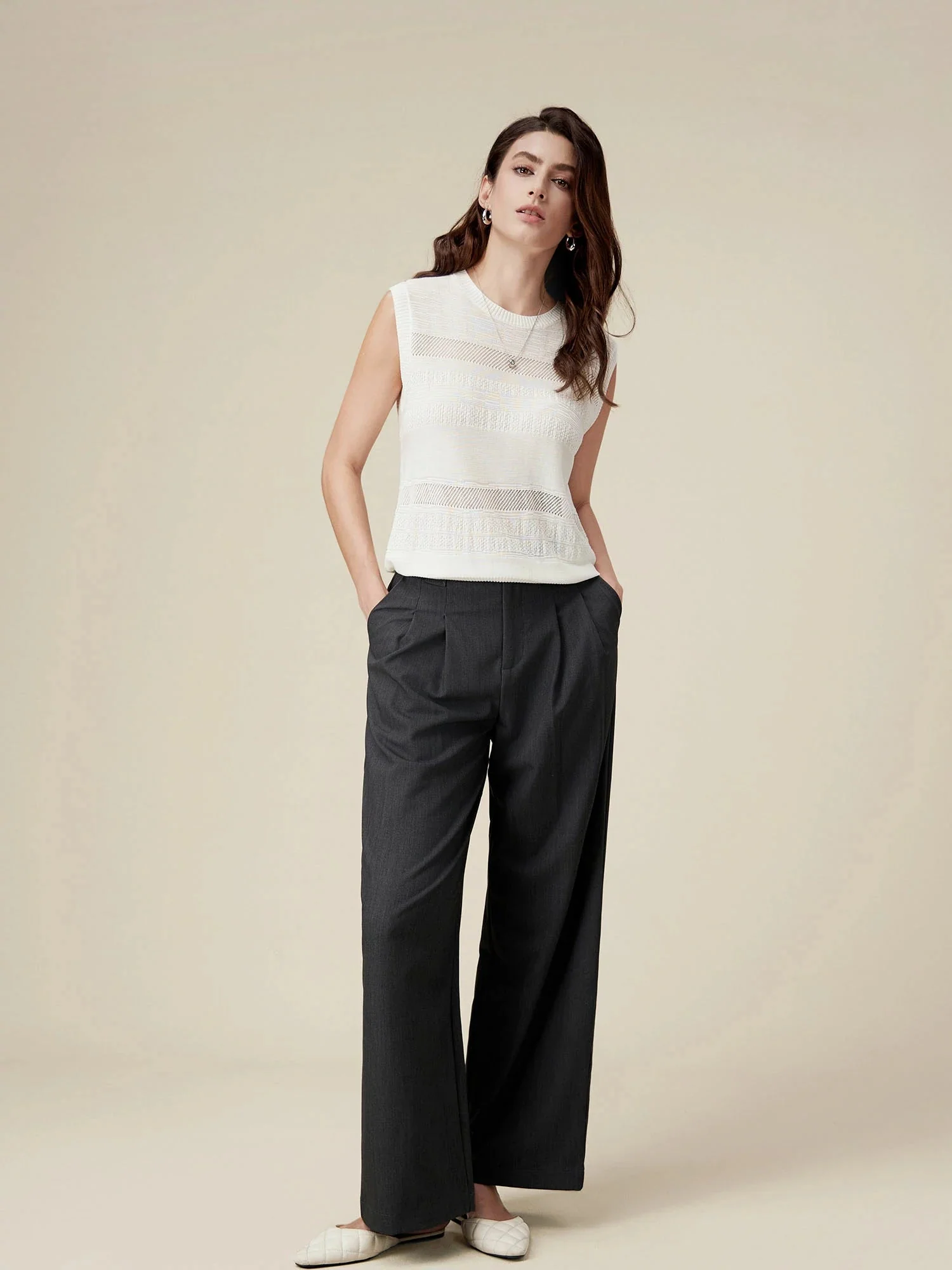 100% Lyocell Sleeveless Hollow Knit Top