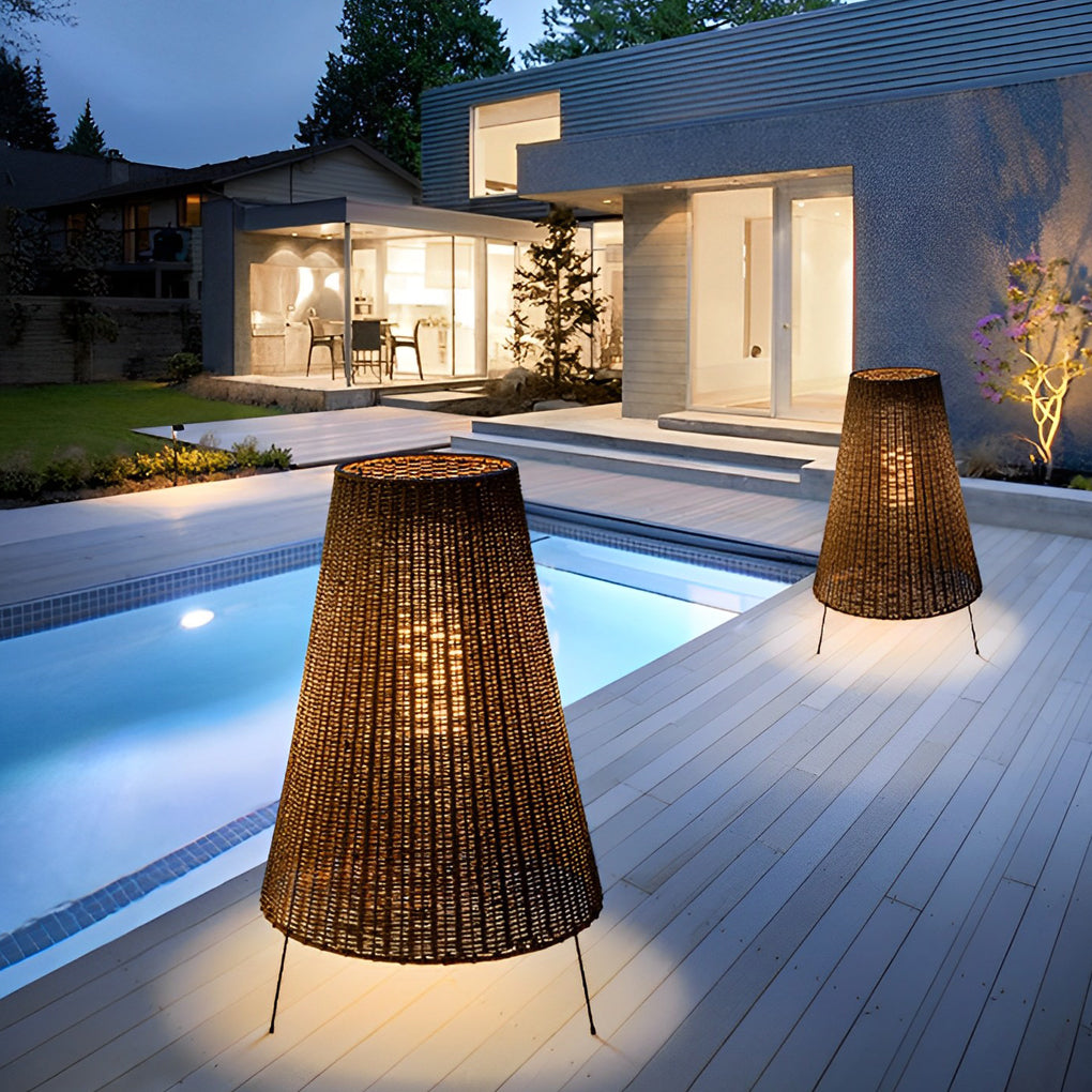Creative Rattan Waterproof Modern LED Outdoor Floor Lamp Standing Lamp