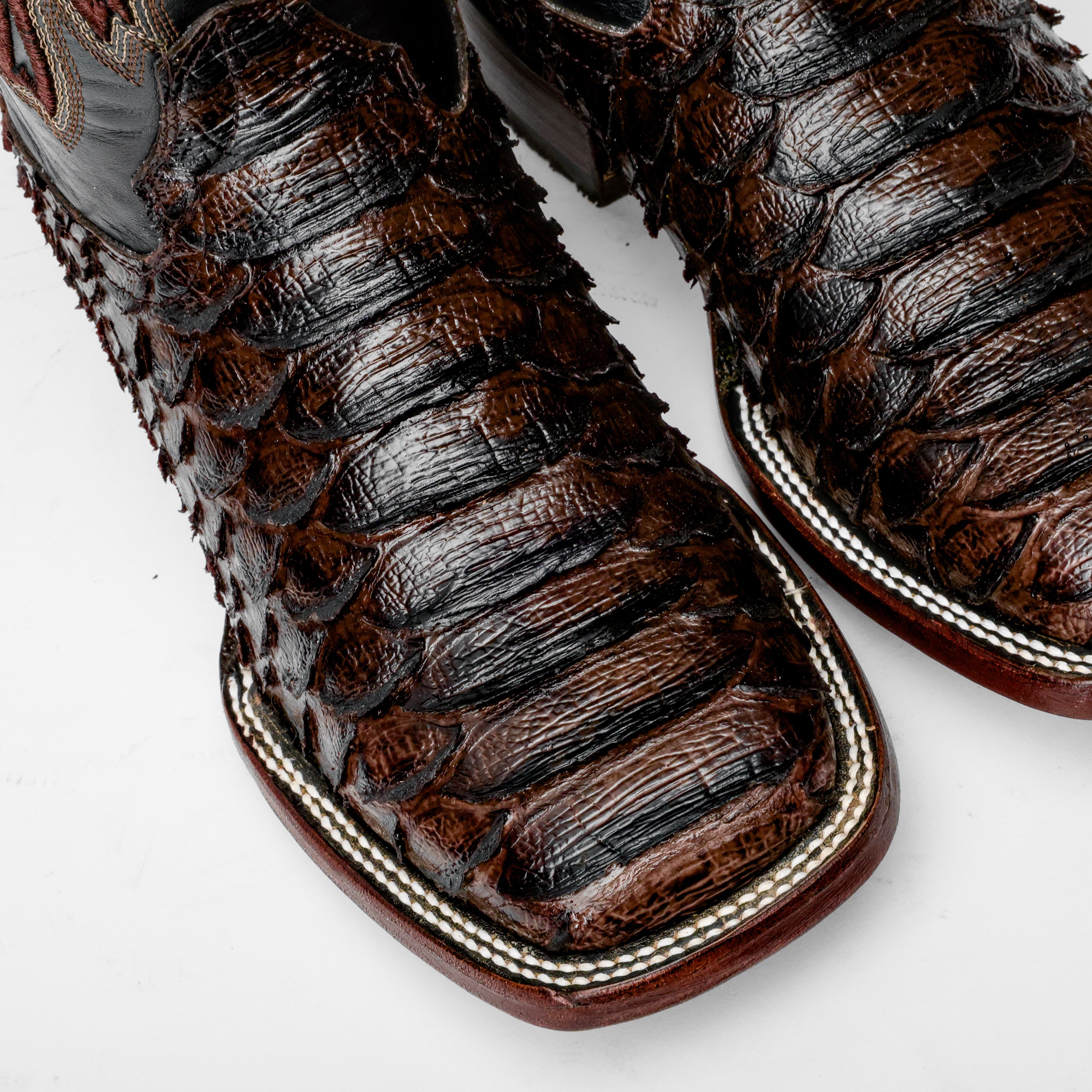 Brown Jumbo Python Leather Boots - Square Toe