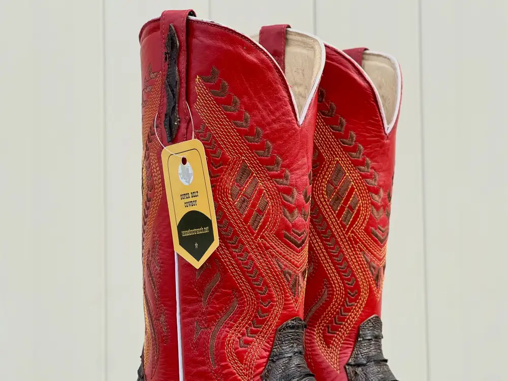 Men’s Brown Python Leather Boots With Red Shaft