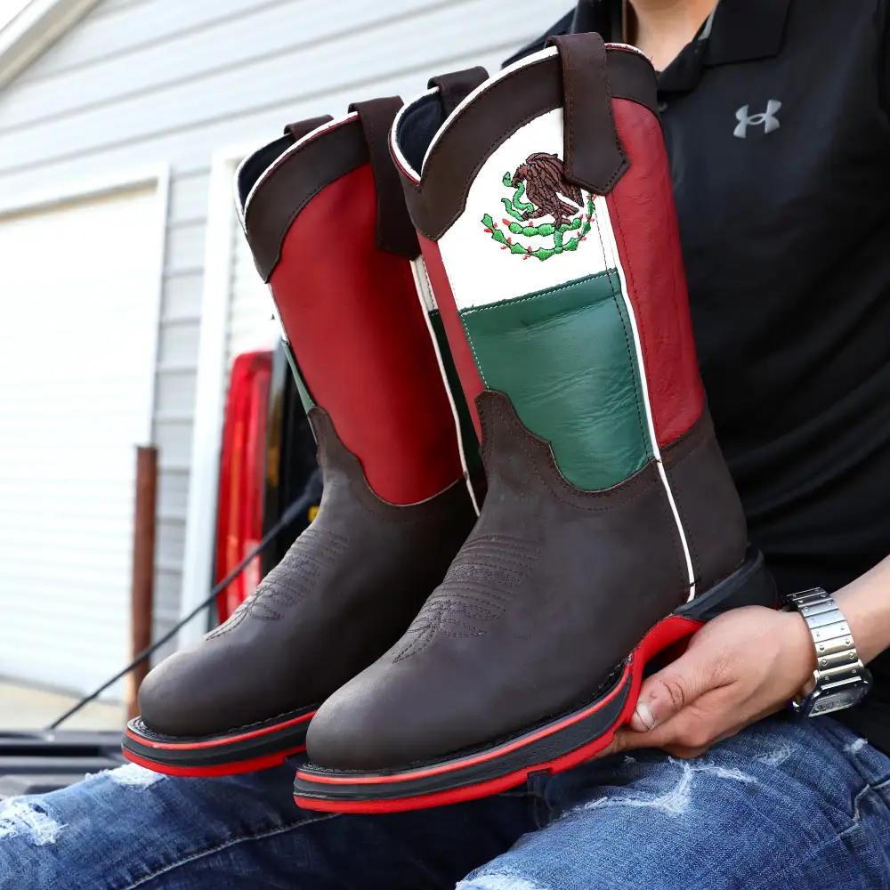 Brown MEXICO Flag Leather Work Boots - Composite Toe