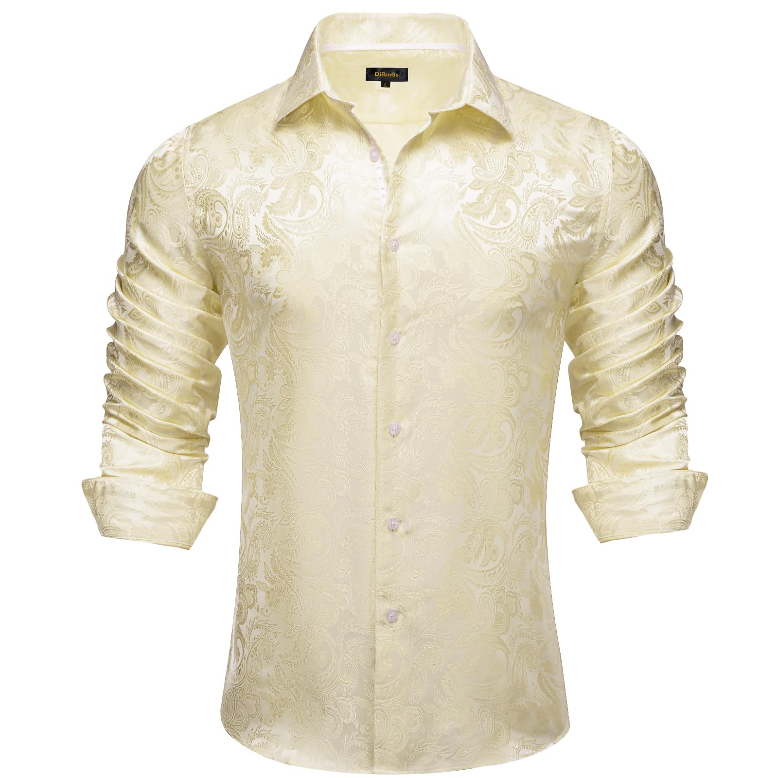 Men's Paisley Dress Shirt Long Sleeve Wrinkle Free Button Down Cowboy Shirts - Beige&paisley