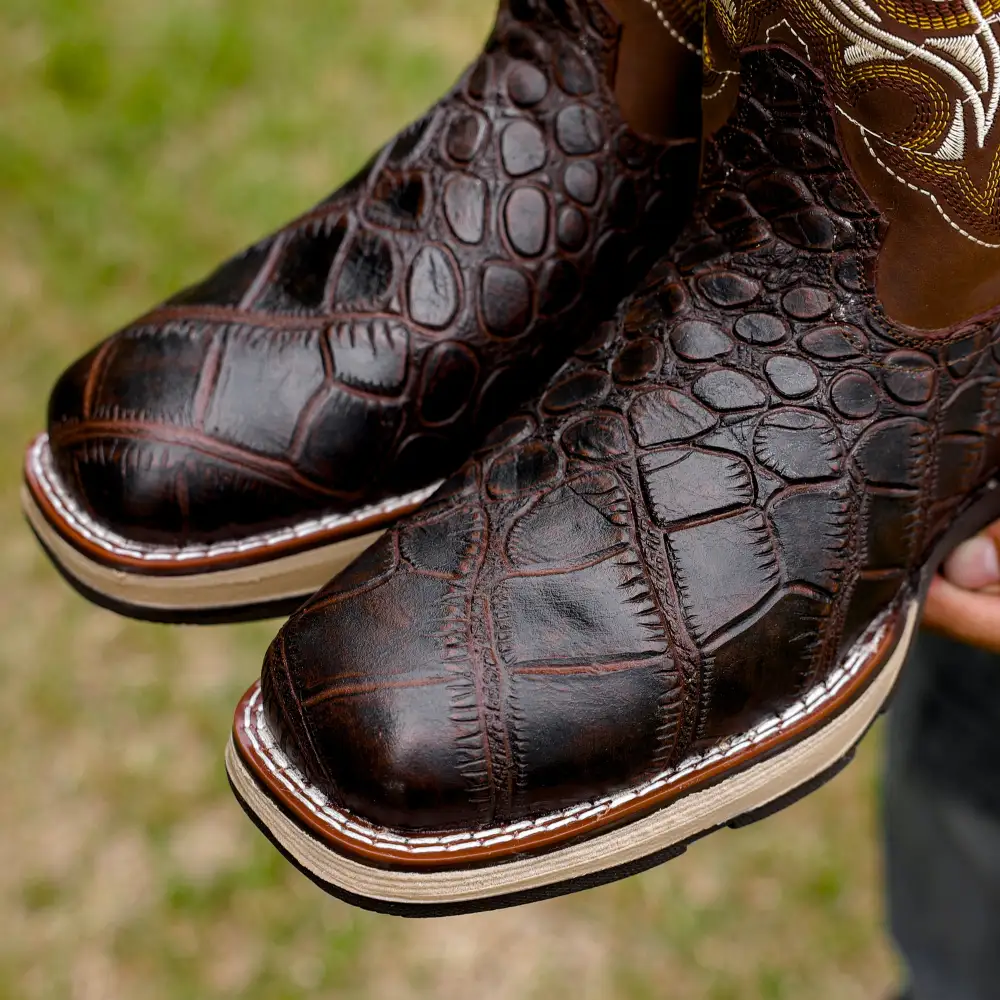 Brown Caiman Belly Leather Boots With 3D Lightweight Sole - Composite Toe