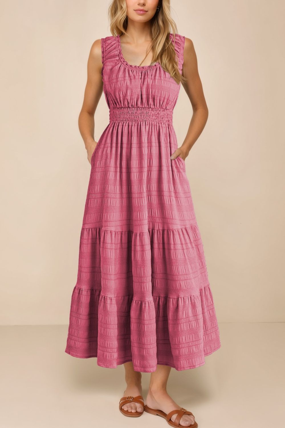 Scoop Neck Wide Strap Midi Dress