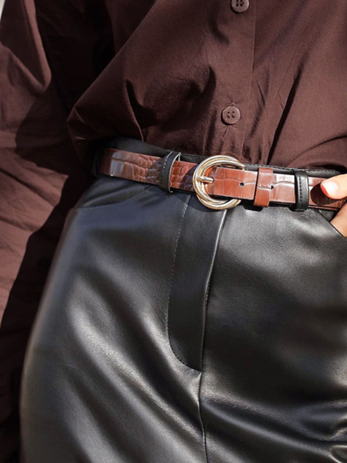 Faux Leather Slit Midi Skirt