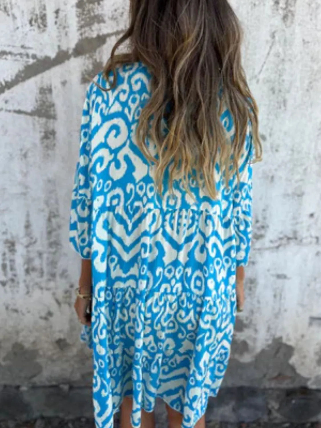 Plus Size Ethnic Print Notched Half Sleeve Midi Dress