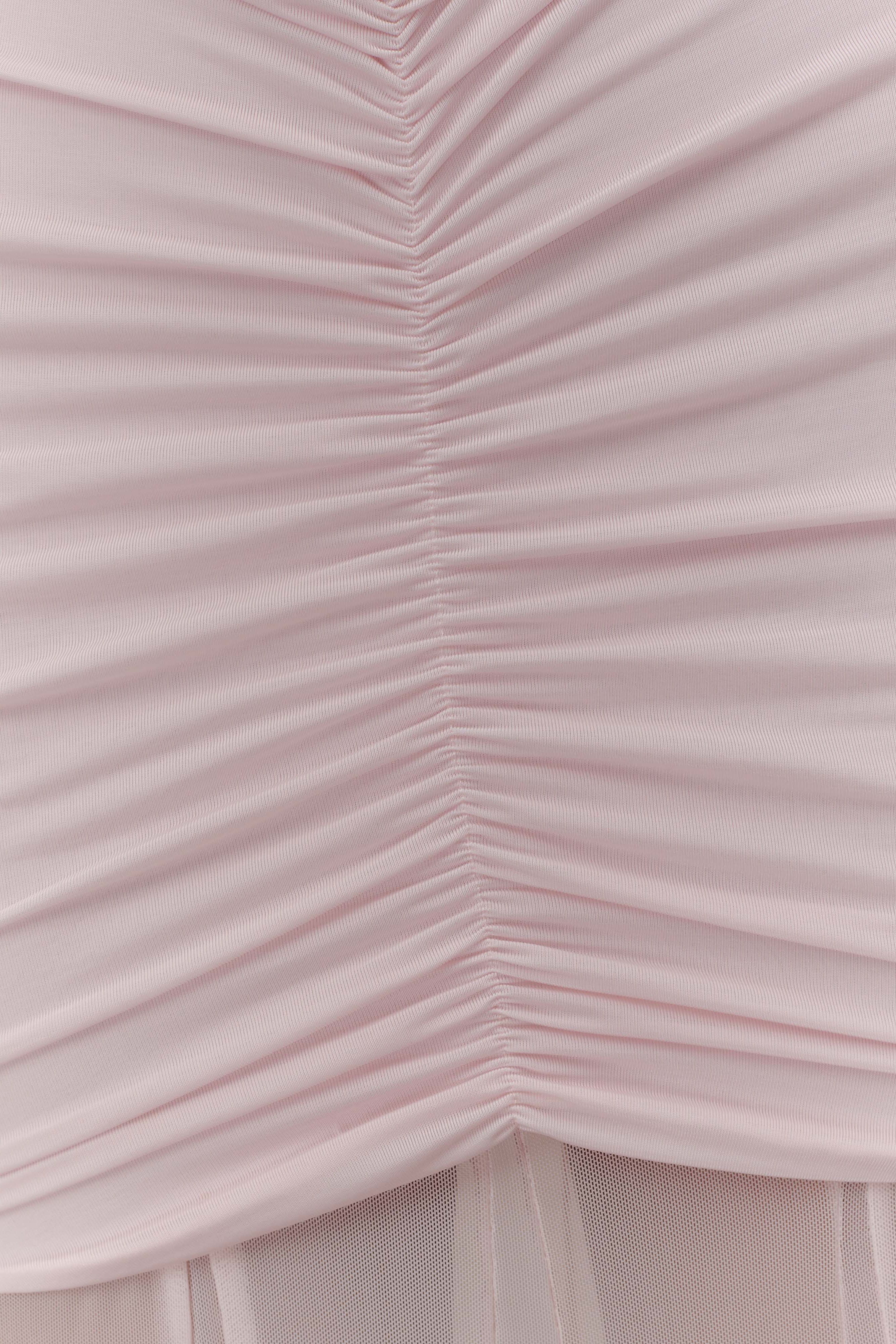 Pink Slinky And Mesh Off Shoulder Maxi Dress