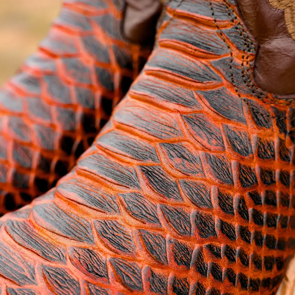 Rustic Cognac Anaconda Leather Boots - Square Toe