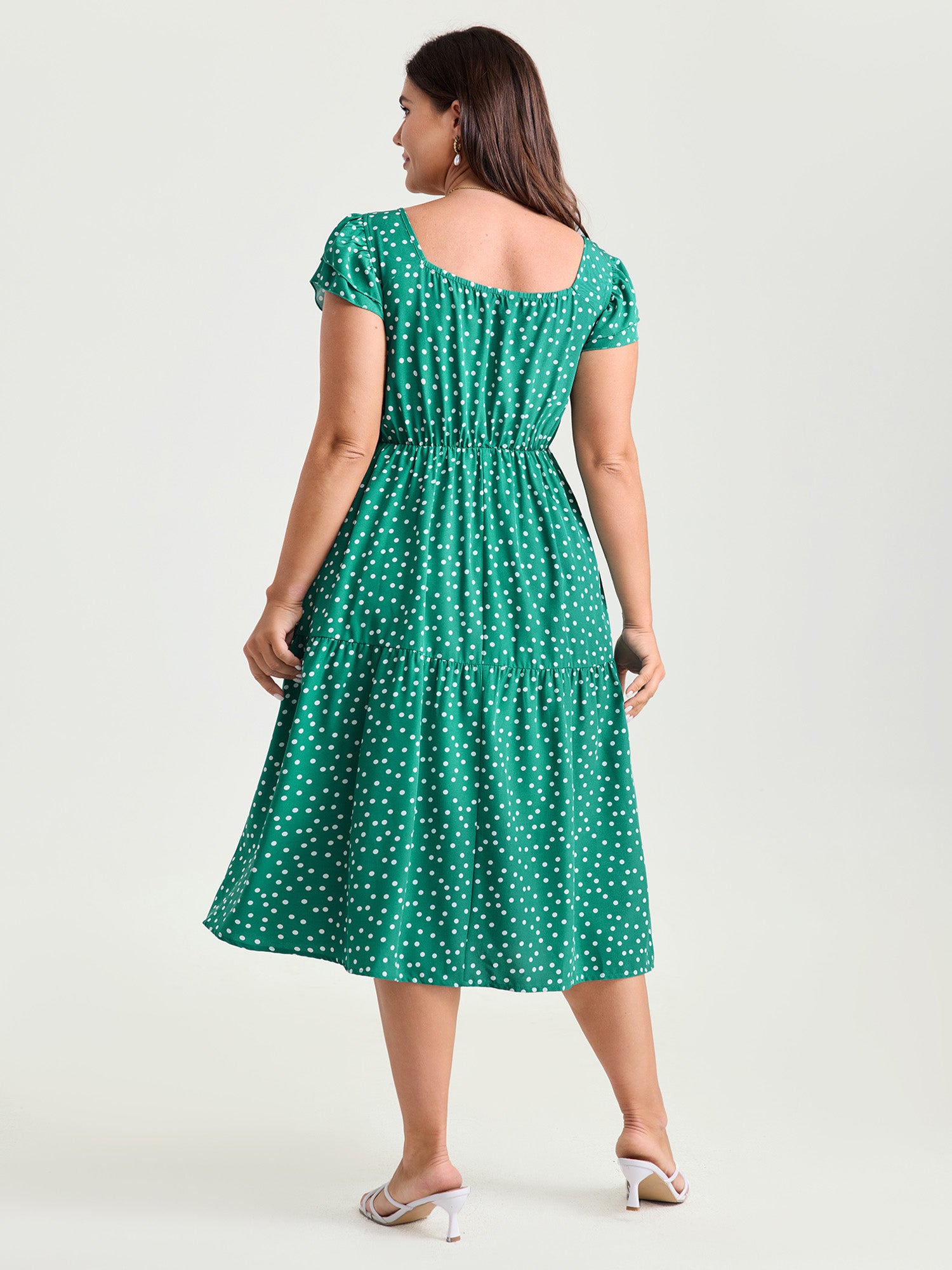 Vintage Polka Dots Ruched Bowknot Midi Dress