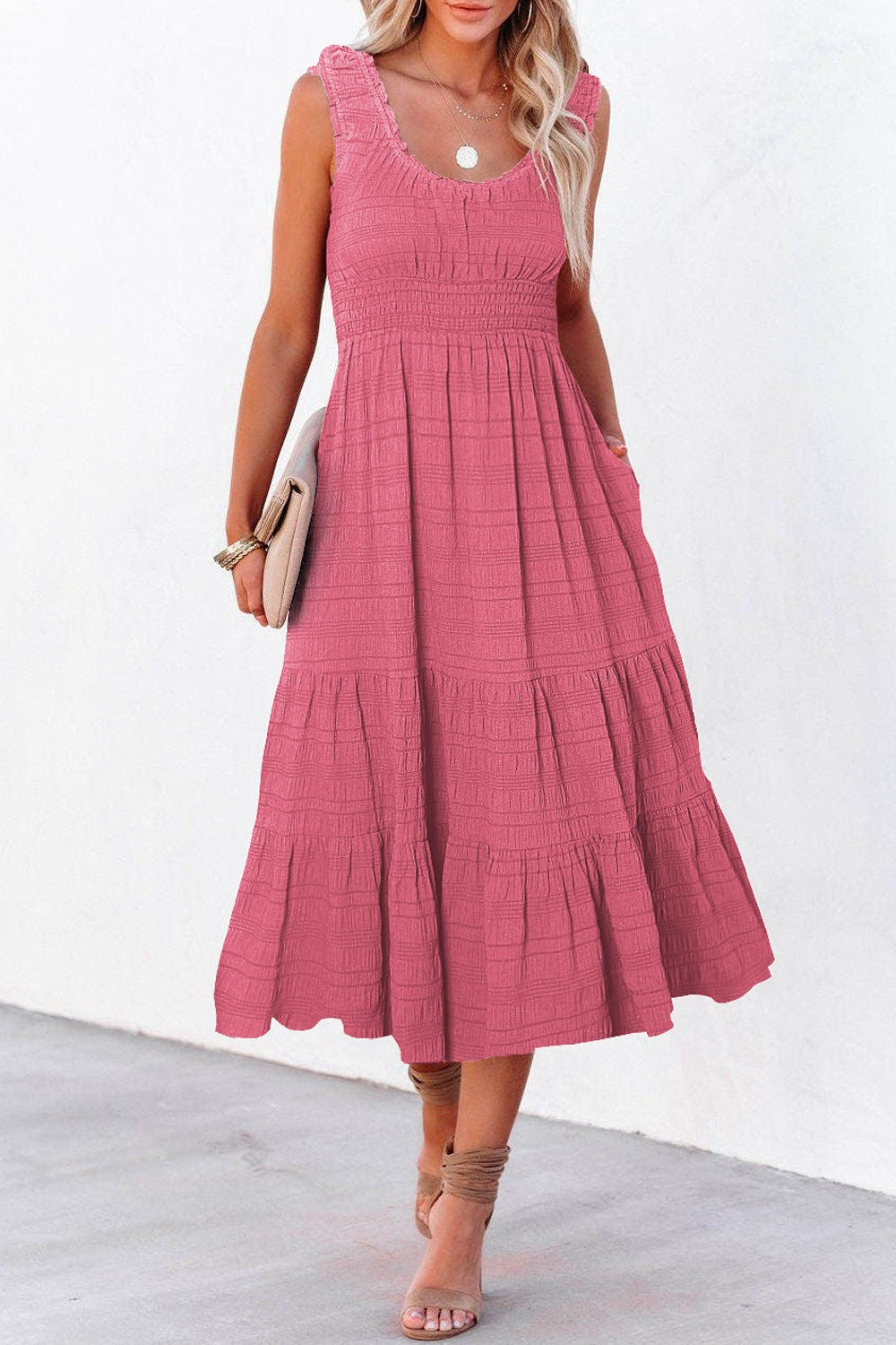 Scoop Neck Wide Strap Midi Dress