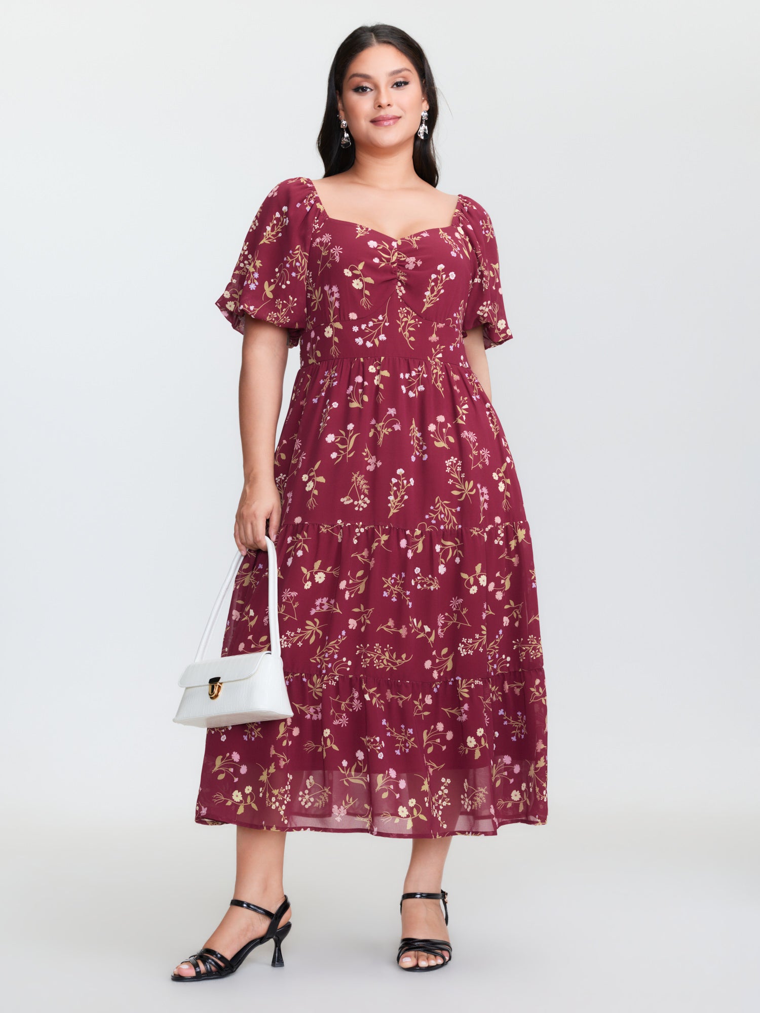 Floral Vanilla Print Sweetheart Neckline Maxi Dress