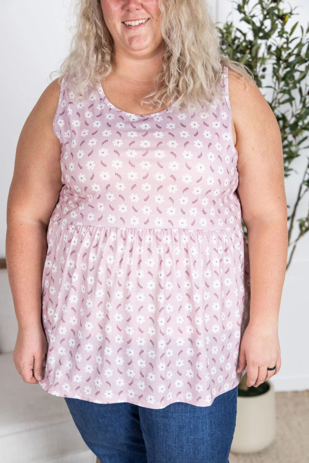 Renee Ruffle Tank Top in Pearl Pink Floral