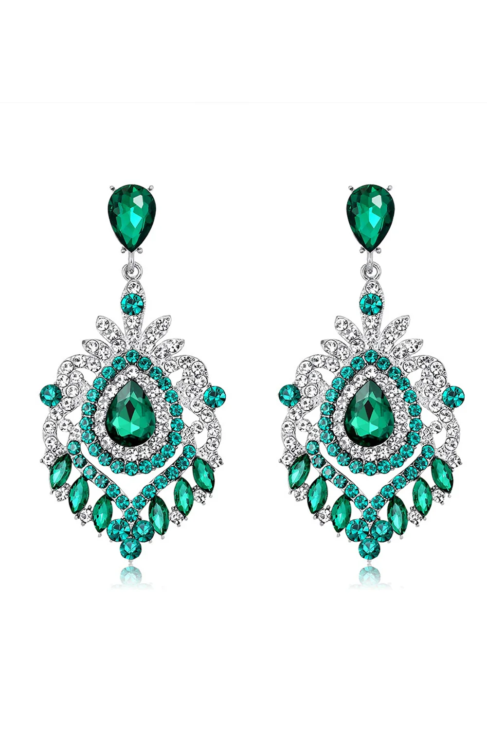 Sea Green Vintage Rhinestone Decor Chandelier Drop Earrings