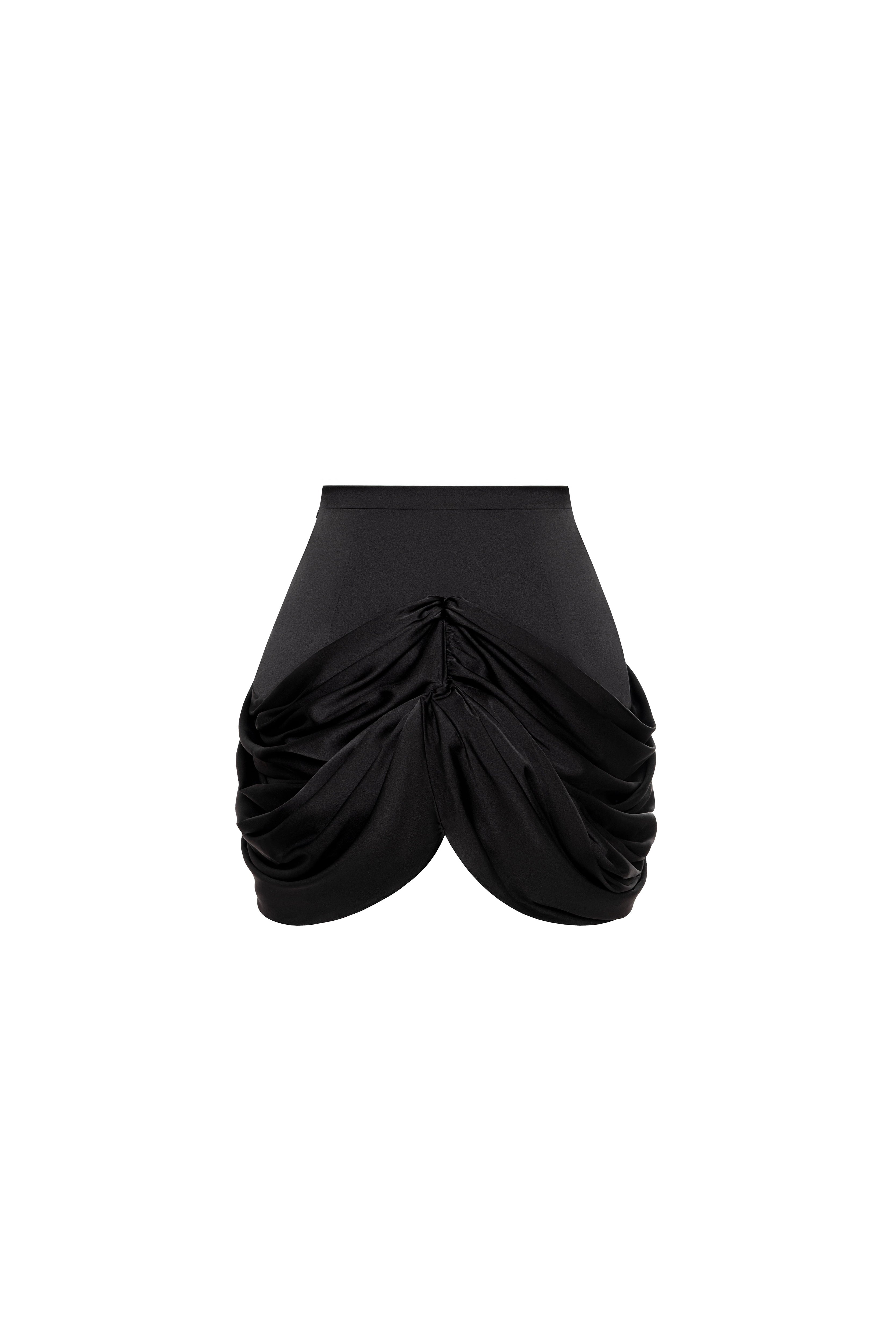 Black mini skirt with draping