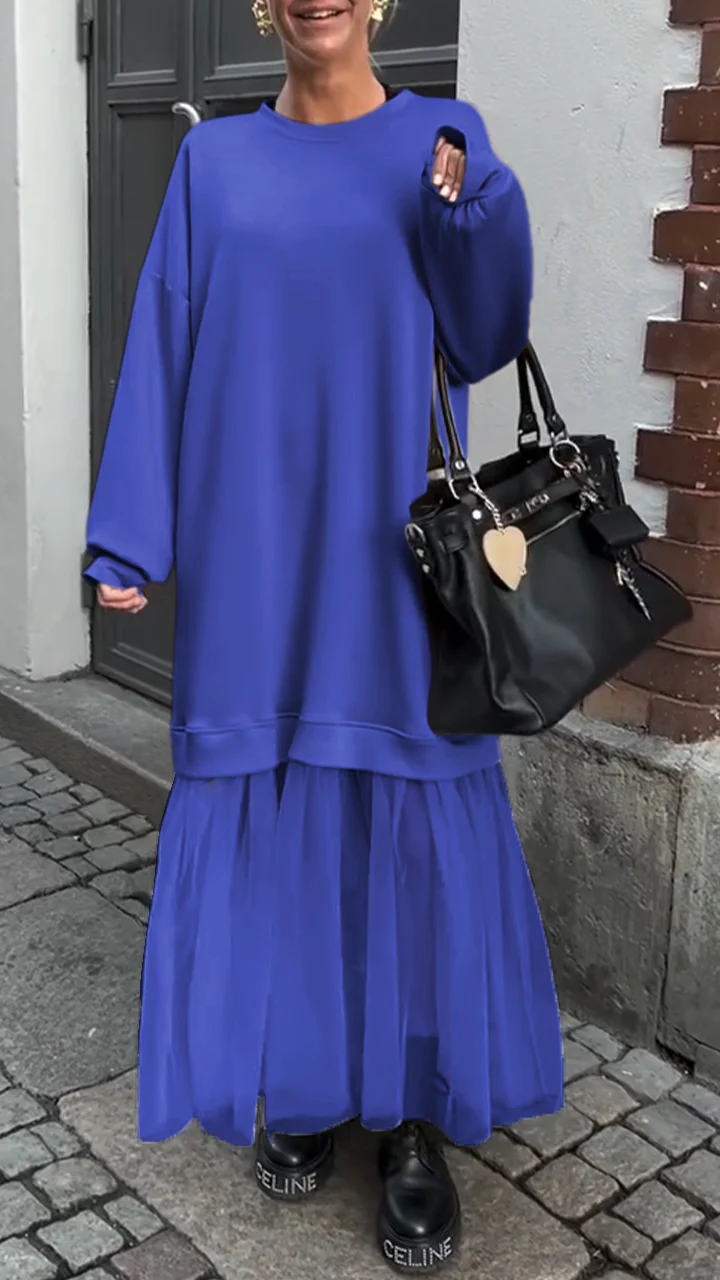 Women's Round Neck Lace Stitching Casual Dress