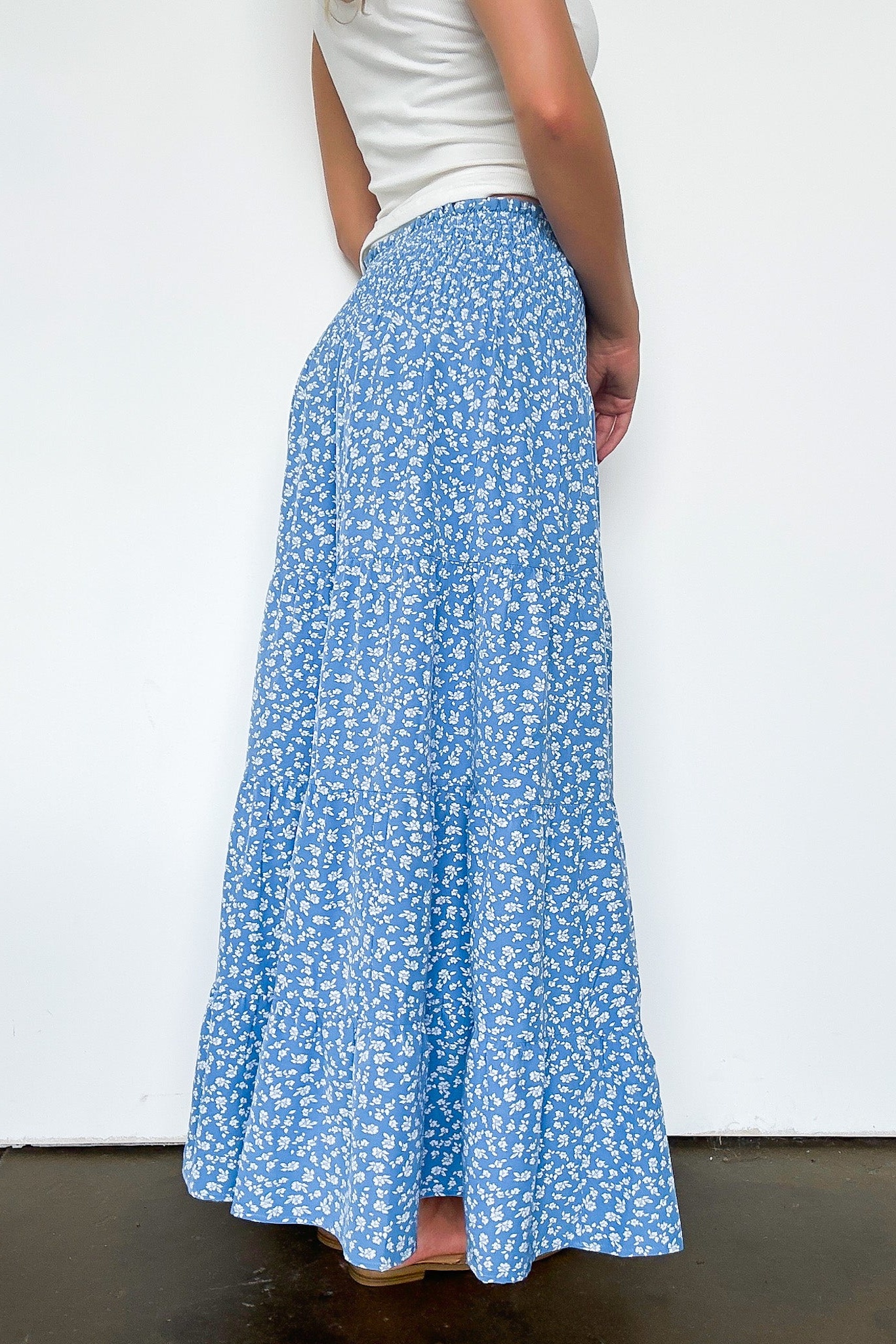 Floral Smocked Midi Skirt