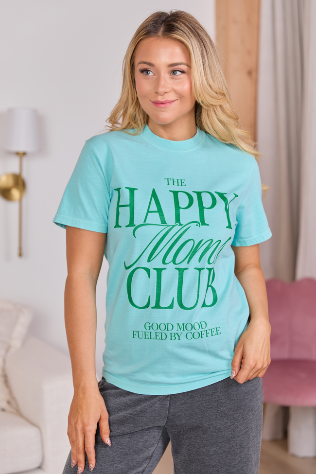 Happy Moms Club Mint Blue Graphic Tee