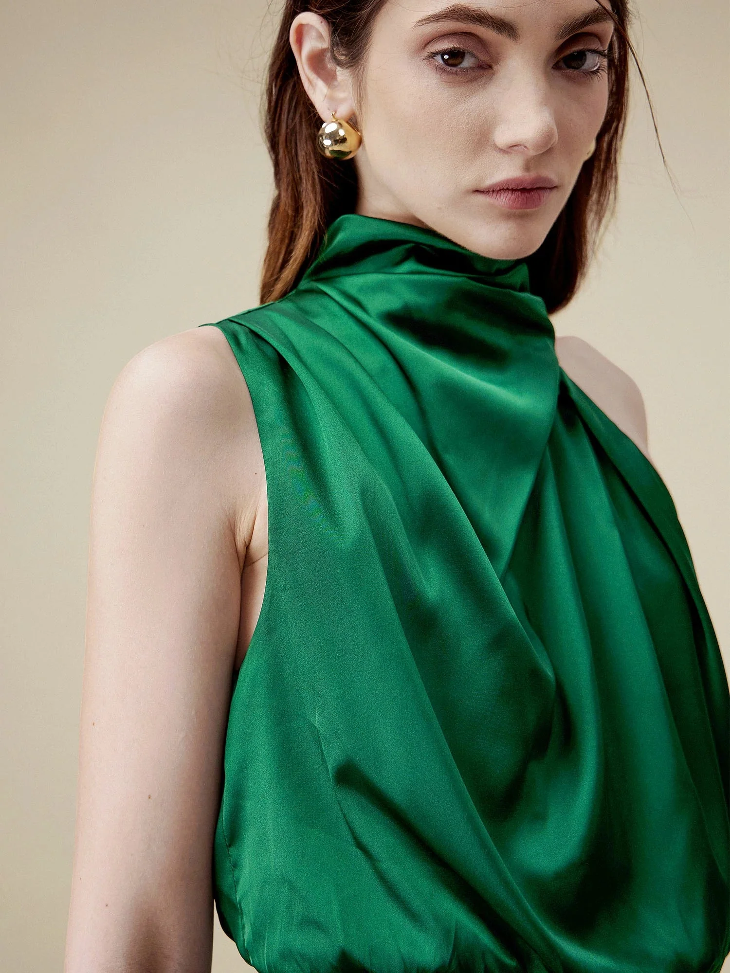 85% Acetate Irregular Neck Satin Dress