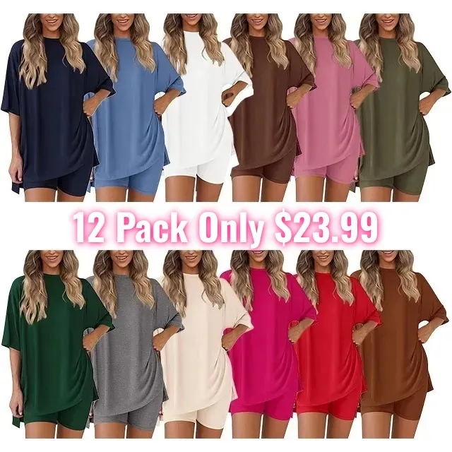 🔥Women's Two Piece Lounge Set Summer Casual Oversized Shirts Biker Shorts