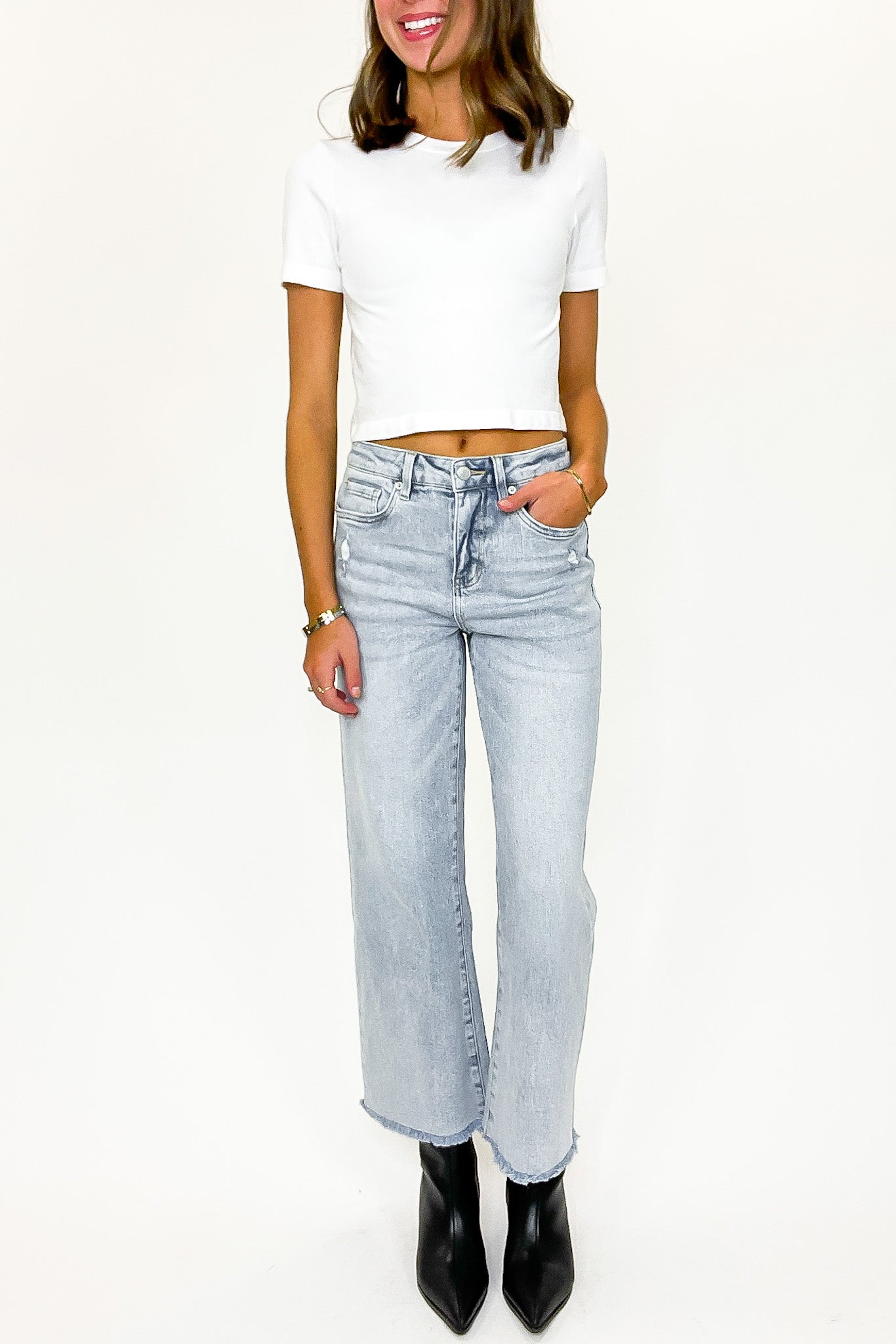 Summit High Rise Ankle Wide Leg Jeans