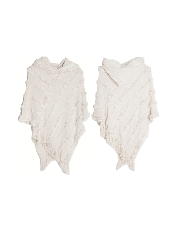 Hooded Keep Warm Solid Color Tasseled Shawl&Cloak Cape