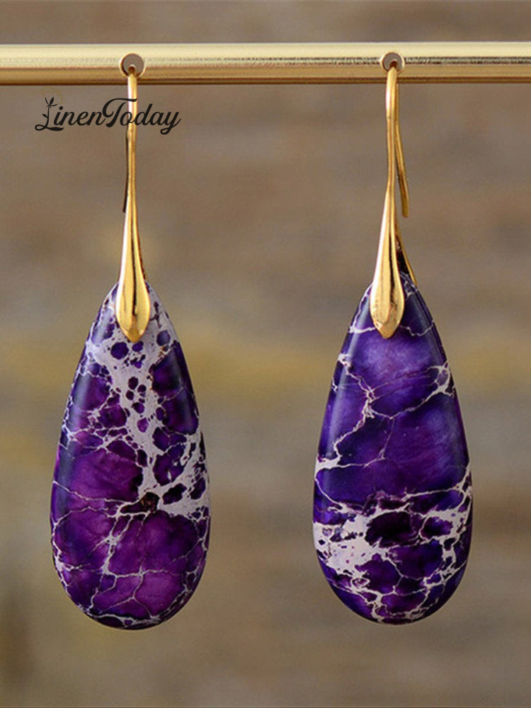 Women's Natural Teardrop Shape Emperor Stone Earrings