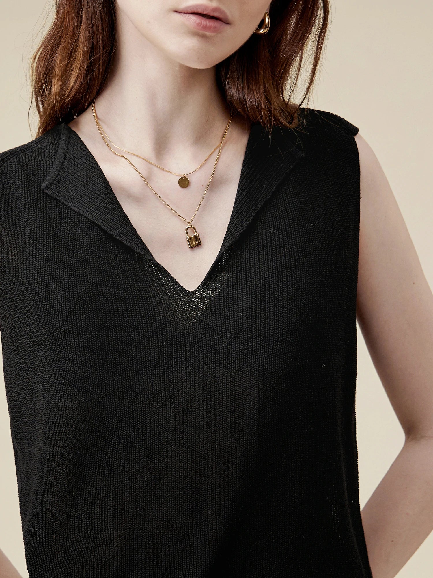 Linen & Lyocell Sleeveless Lapel Casual Tank