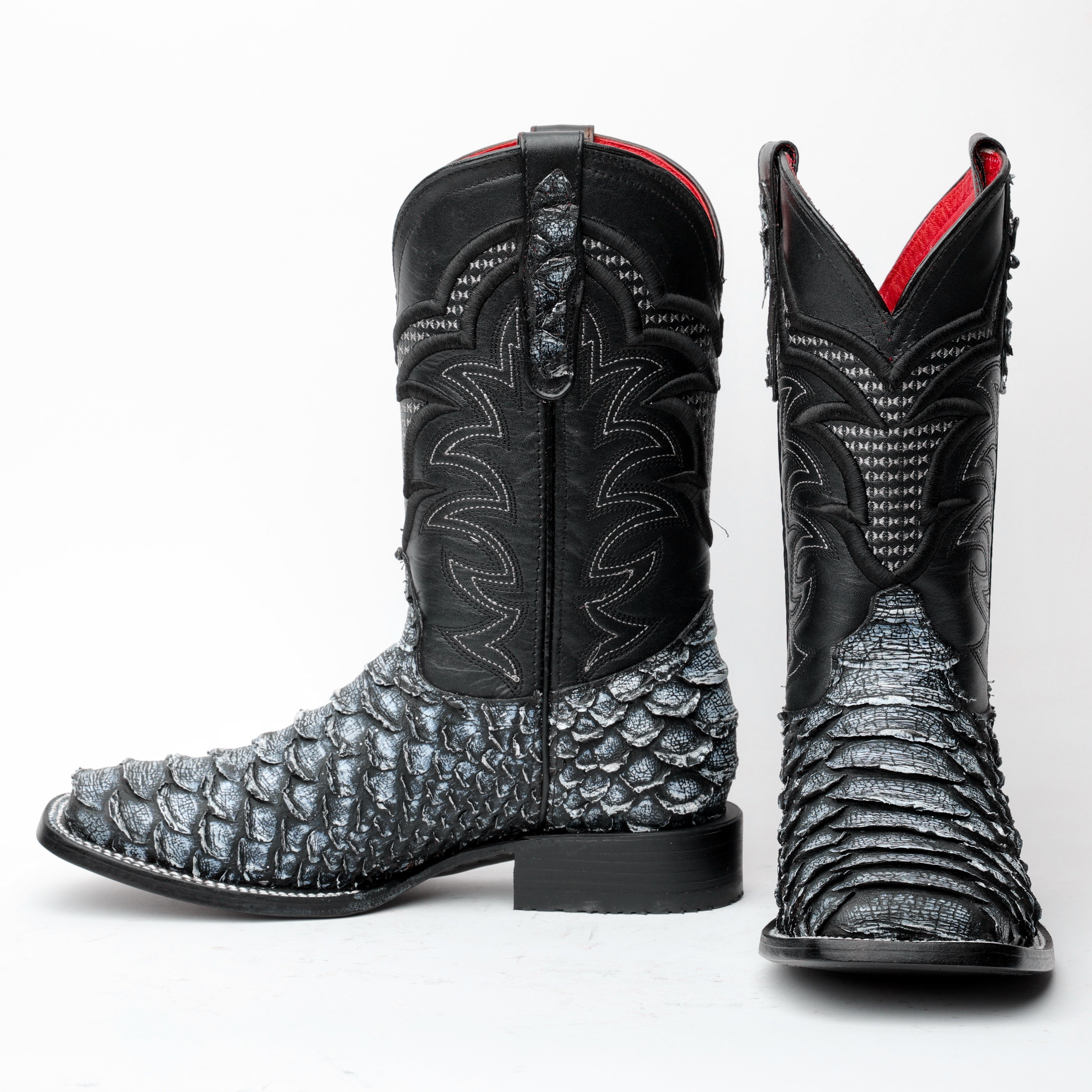 Rustic Grey Jumbo Python Leather Boots - Square Toe