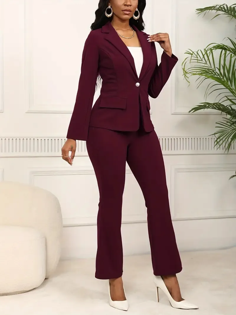 Women's elegant business solid color long-sleeved two-piece suit