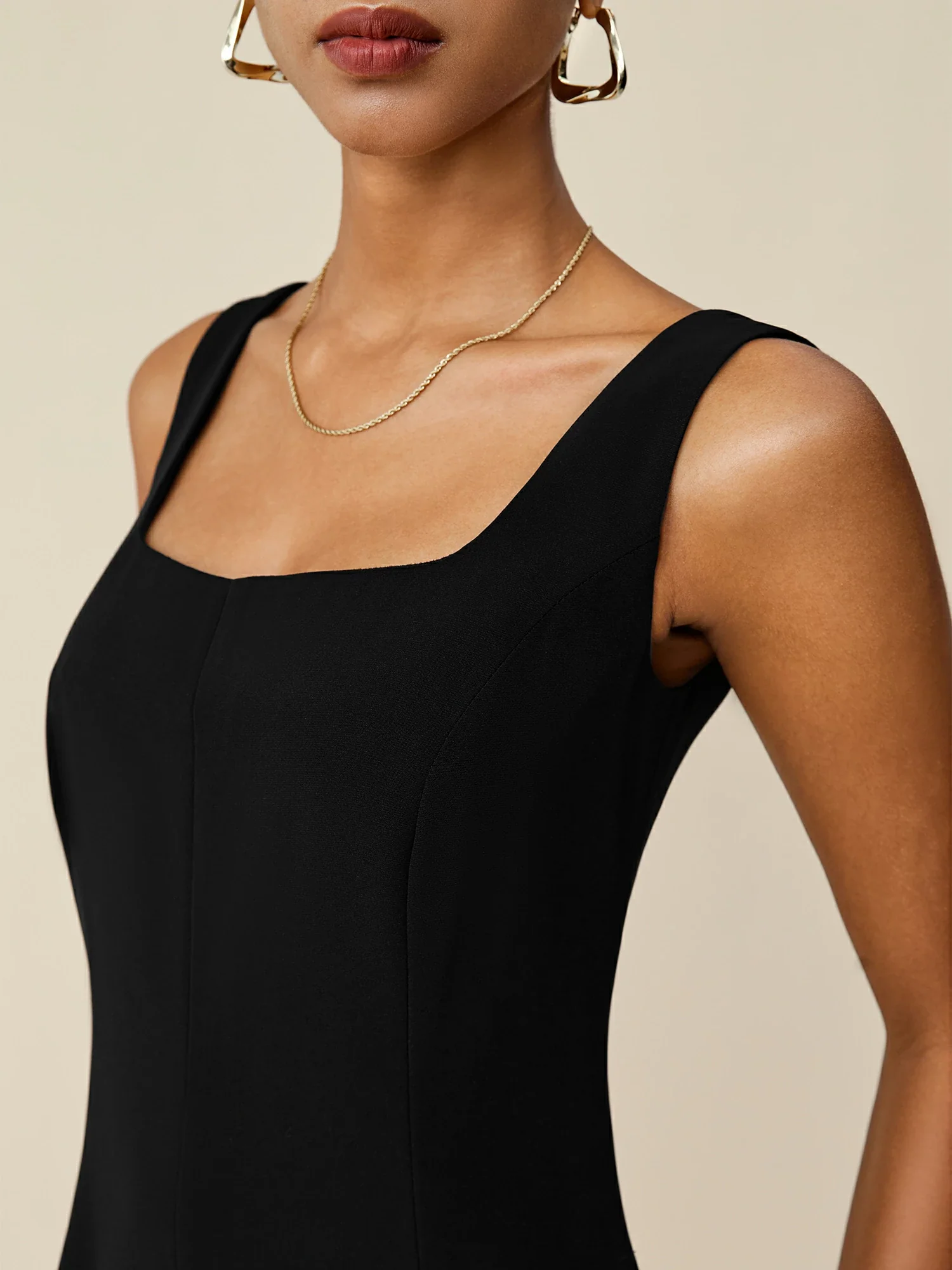 47% Acetate U-Neck A-Line Sleeveless Dress