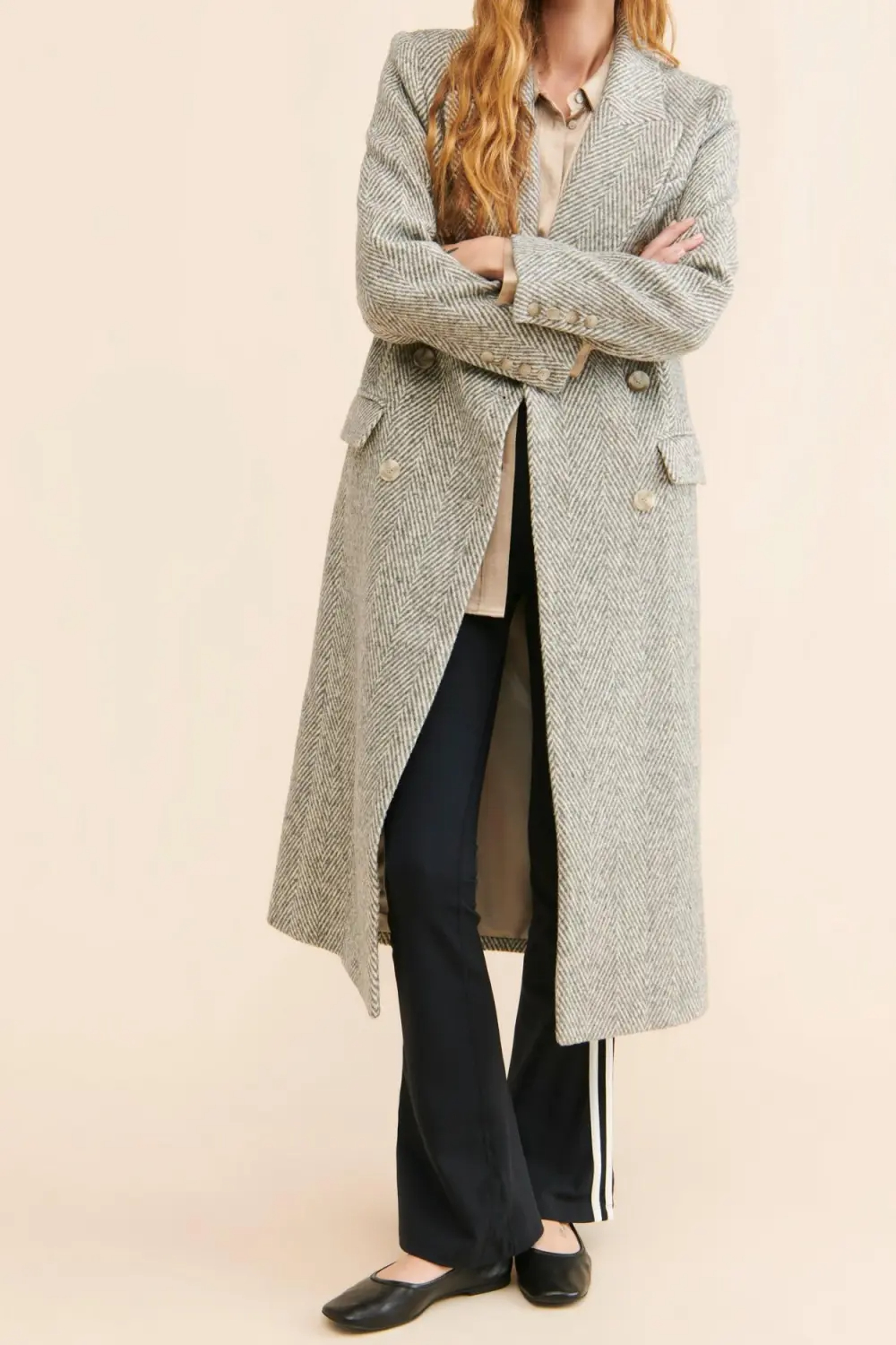 Grey Herringbone Long Coats