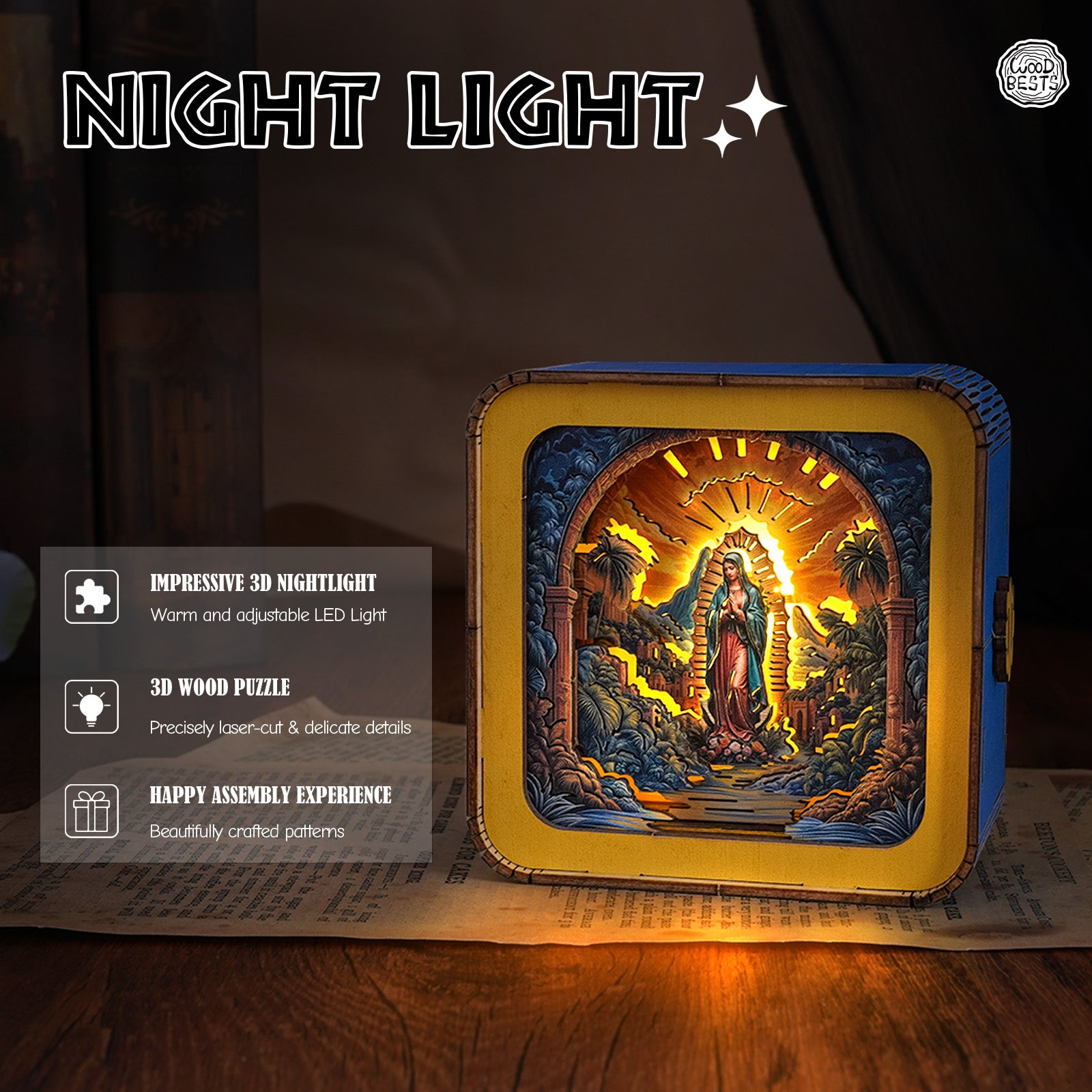 Virgin Mary Kit - 3D Wooden Puzzle Night Light